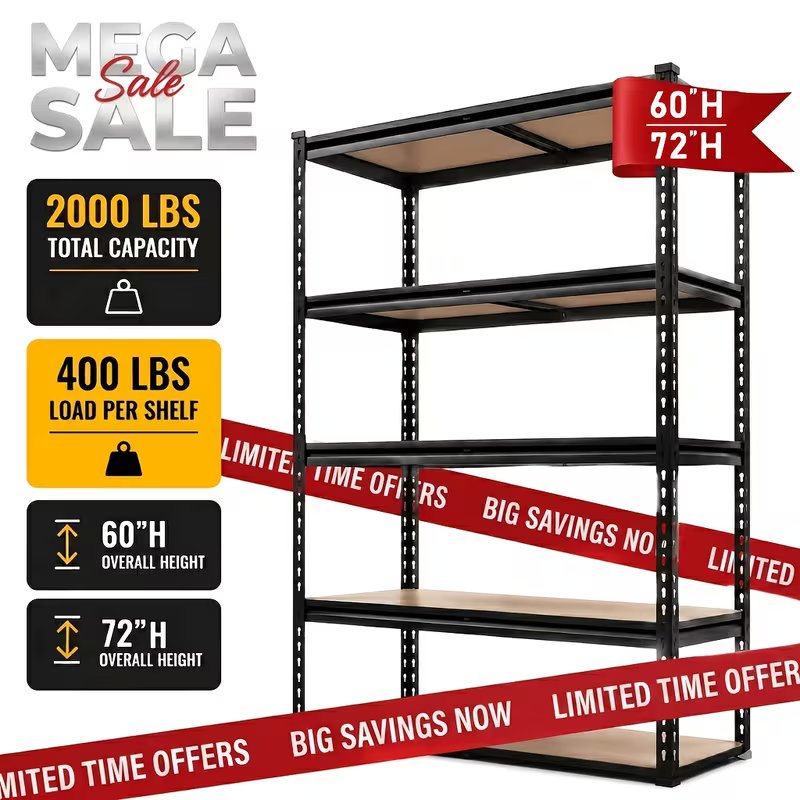 5-Tier Heavy-Duty Steel Storage Shelving – 72"