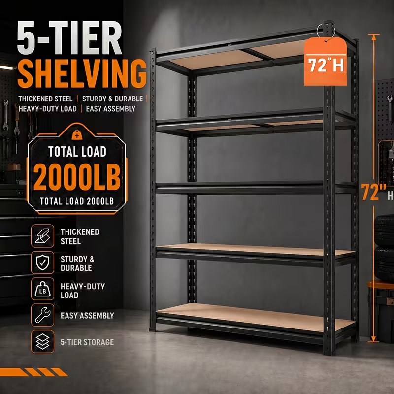 5-Tier Heavy-Duty Steel Storage Shelving – 72"