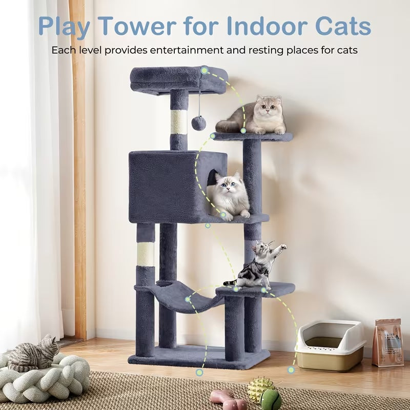 Slate cat tree shown in a living room