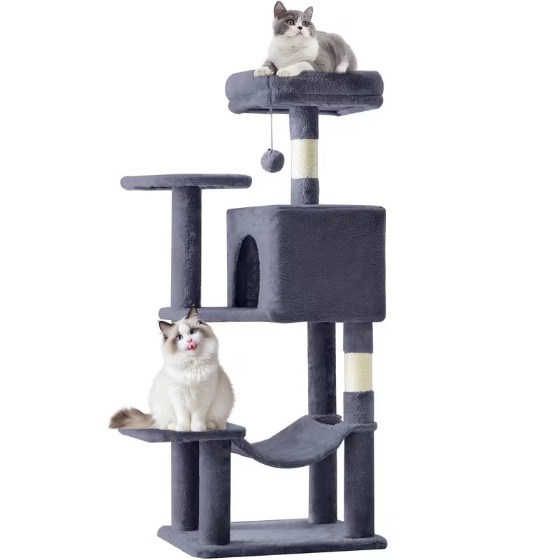Slate cat tree with plush perch, condo and hammock