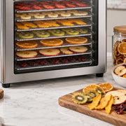 Digital Food Dehydrator with prepared fruit and drying trays