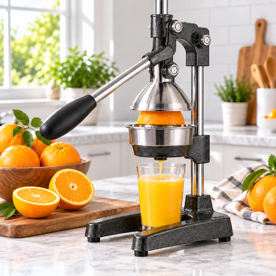 Heavy-Duty Manual Citrus Press in a sunlit kitchen