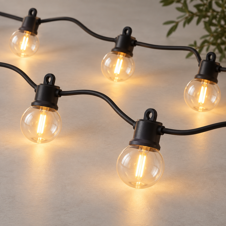 Outdoor LED String Lights warm globe bulb detail