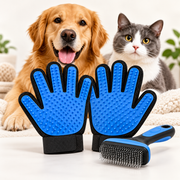 Reusable Pet Hair Remover Gloves two-pack with grooming brush