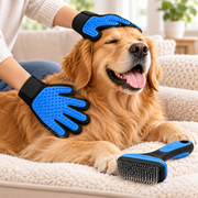 Reusable Pet Hair Remover Gloves grooming a golden retriever