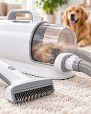 Pet Grooming Vacuum Kit in a cosy living room