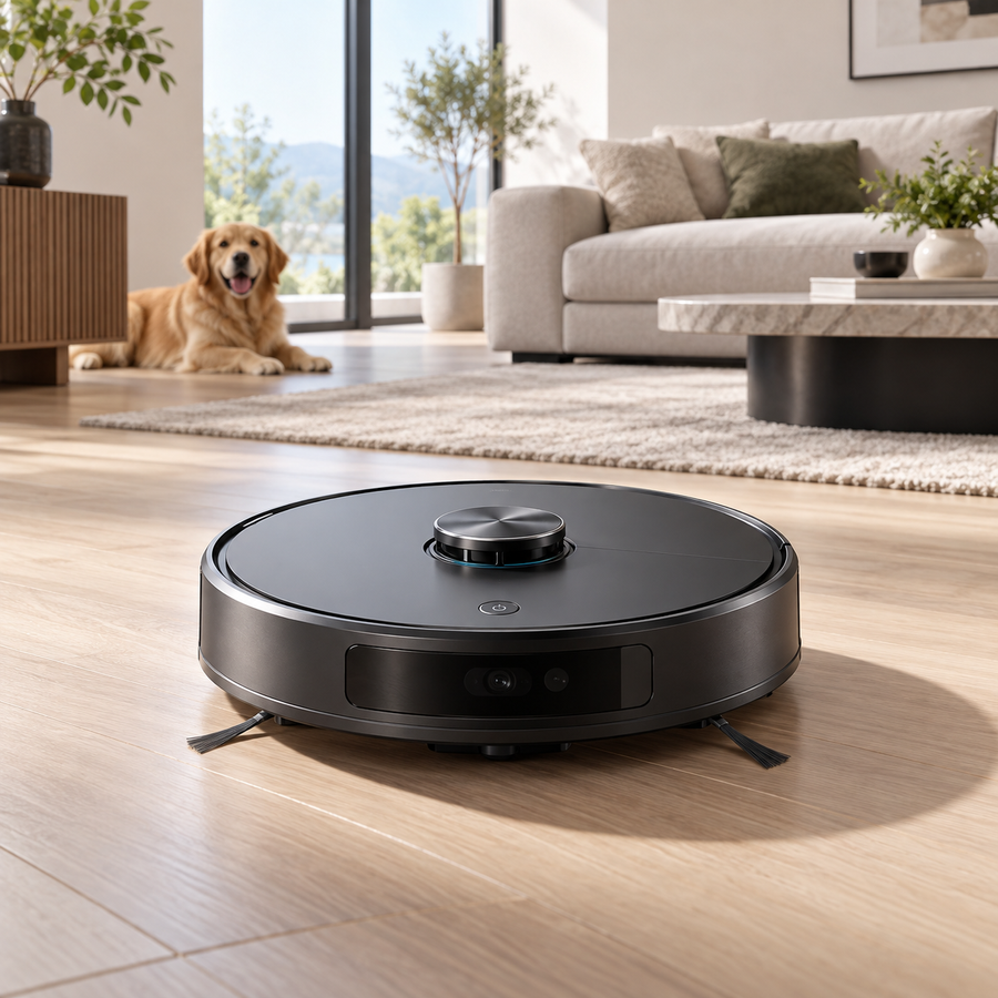 Robot vacuum cleaner in a modern living room