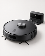 Smart Robot Vacuum Cleaner with charging dock in a clean product view