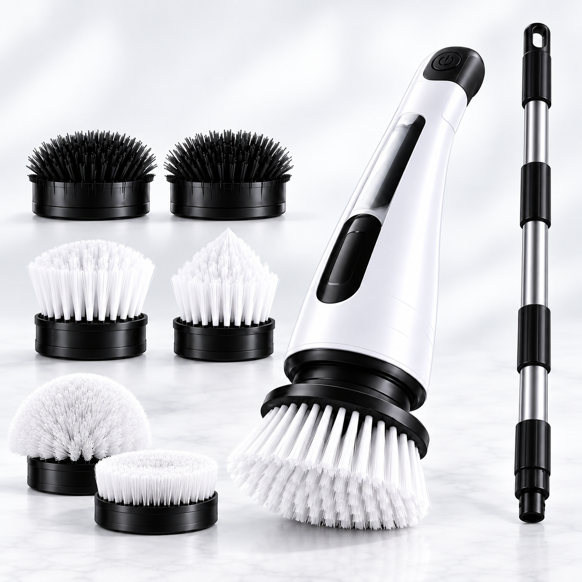 Cordless Electric Spin Scrubber Kit with extension handle and brush head set